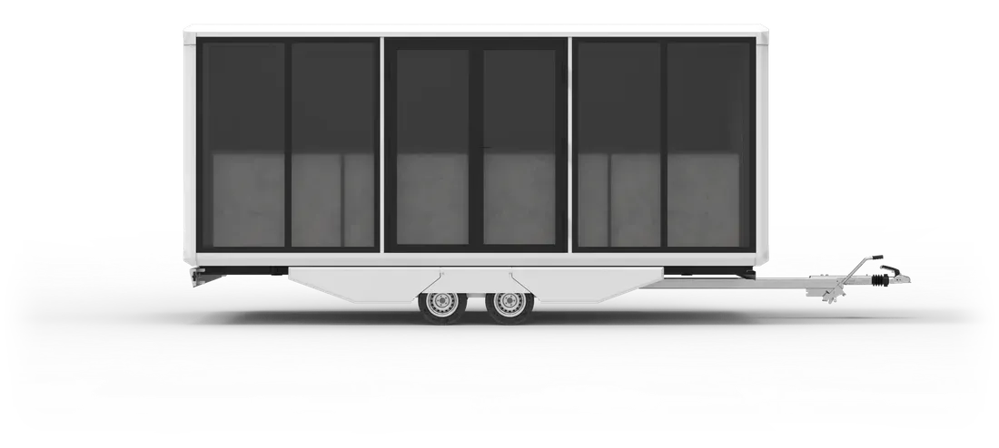The Stella Space module on its trailer, glazed side, at the start of the spin